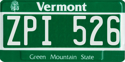 VT license plate ZPI526