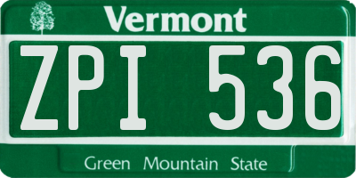 VT license plate ZPI536
