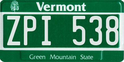 VT license plate ZPI538