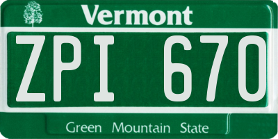 VT license plate ZPI670