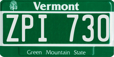 VT license plate ZPI730