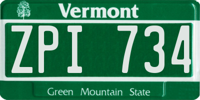 VT license plate ZPI734