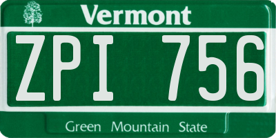 VT license plate ZPI756