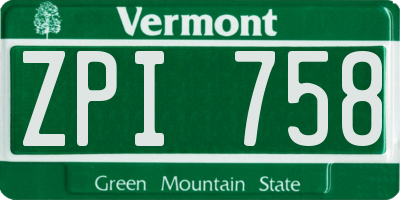 VT license plate ZPI758
