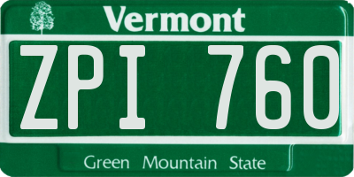 VT license plate ZPI760