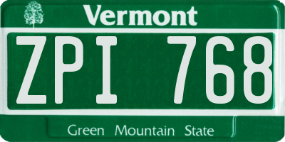 VT license plate ZPI768