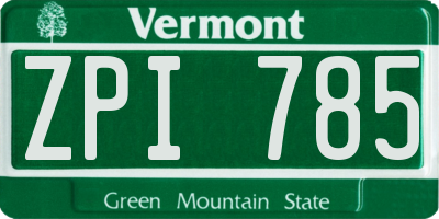 VT license plate ZPI785