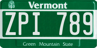 VT license plate ZPI789