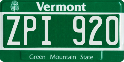 VT license plate ZPI920