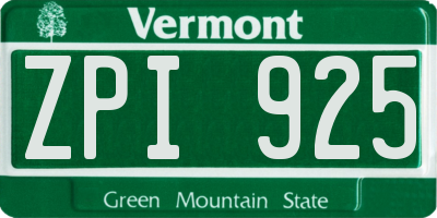 VT license plate ZPI925