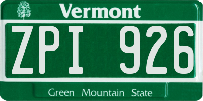 VT license plate ZPI926