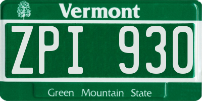 VT license plate ZPI930
