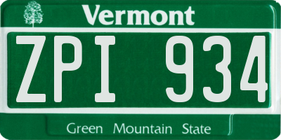 VT license plate ZPI934