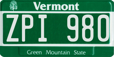 VT license plate ZPI980