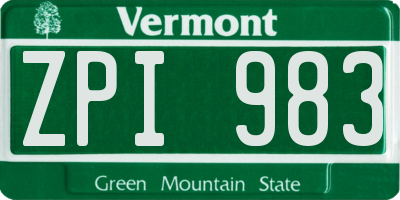 VT license plate ZPI983