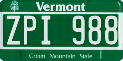 VT license plate ZPI988