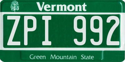 VT license plate ZPI992