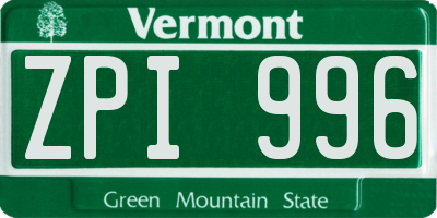 VT license plate ZPI996