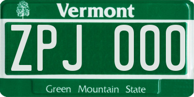 VT license plate ZPJ000