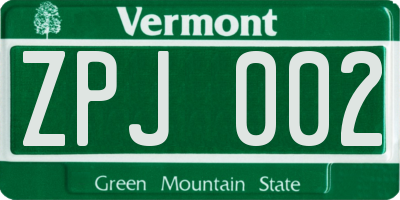 VT license plate ZPJ002