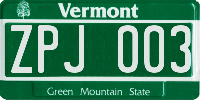 VT license plate ZPJ003