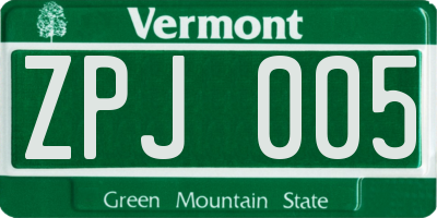 VT license plate ZPJ005
