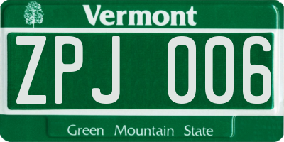 VT license plate ZPJ006