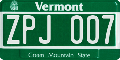 VT license plate ZPJ007