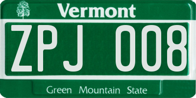 VT license plate ZPJ008
