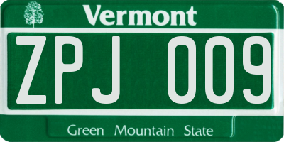 VT license plate ZPJ009