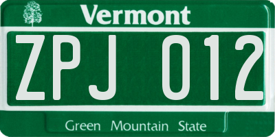 VT license plate ZPJ012