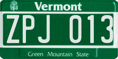 VT license plate ZPJ013
