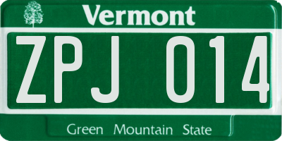 VT license plate ZPJ014