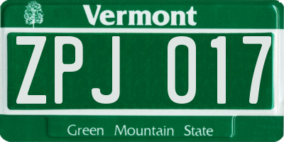 VT license plate ZPJ017