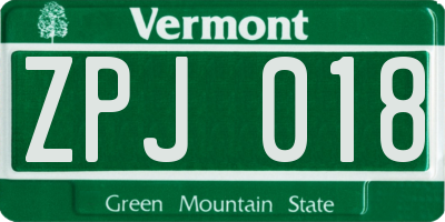 VT license plate ZPJ018