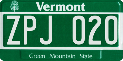 VT license plate ZPJ020