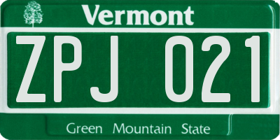VT license plate ZPJ021