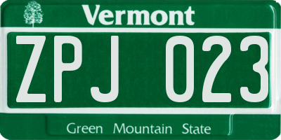 VT license plate ZPJ023