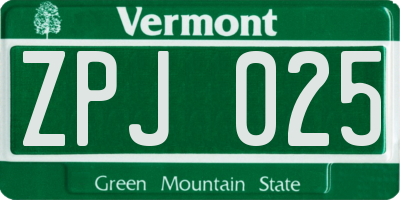VT license plate ZPJ025