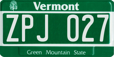 VT license plate ZPJ027