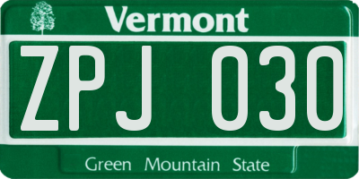 VT license plate ZPJ030