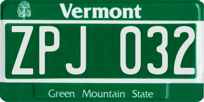 VT license plate ZPJ032