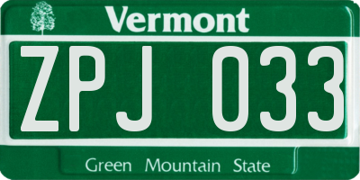 VT license plate ZPJ033
