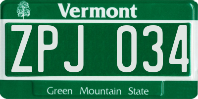 VT license plate ZPJ034