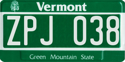 VT license plate ZPJ038