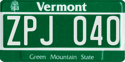 VT license plate ZPJ040