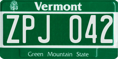 VT license plate ZPJ042