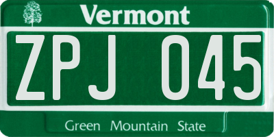 VT license plate ZPJ045