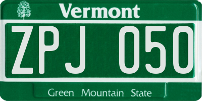 VT license plate ZPJ050