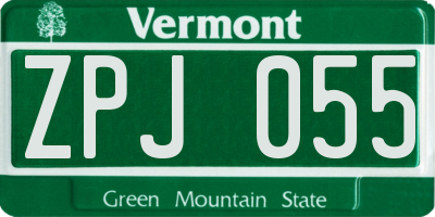 VT license plate ZPJ055